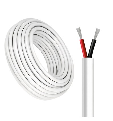 100m Kabel rood/zwart, wit rond - 2x0,35mm², 12V-24V, voor LED-strip