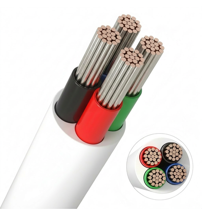 10m RGB kabel, wit rond - 4x0,35mm², 12V-24V voor LED strip