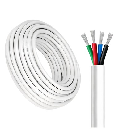 100m RGB kabel, wit rond - 4x0,35mm², 12V-24V voor LED strip