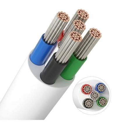 10m RGBW kabel, wit rond - 5x0,35mm², 12V-24V voor LED strip