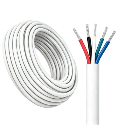 100m RGBW kabel, wit rond - 5x0,35mm², 12V-24V voor LED strip