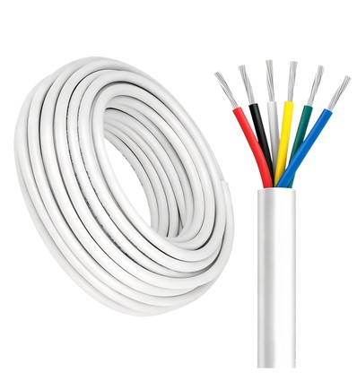 100m RGB+CCT kabel, wit rond - 6x0,35mm², 12V-24V voor LED strip