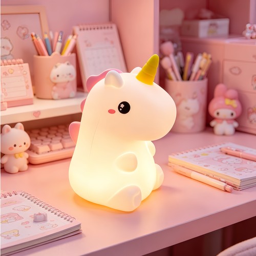 MOCHI Eenhoorn nachtlamp - Siliconen, kleurwissel + warm wit, touch dimbaar, IP20 binnen