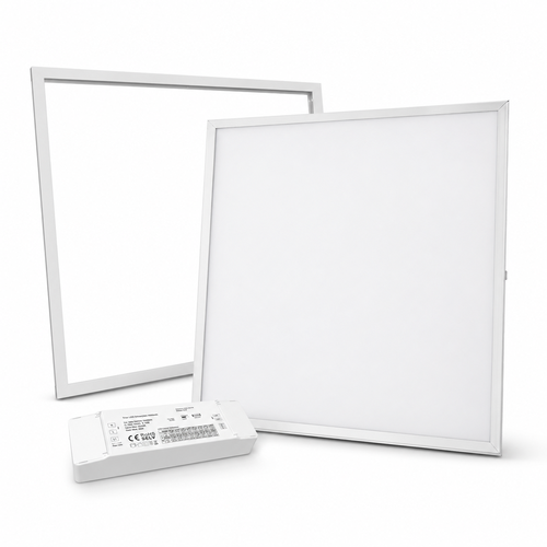 60x60 Troldtekt paneel + frame met veren - Hoogte: 12,5mm, complete set met dimbare driver, 36W
