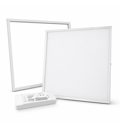 60x60 Troldtekt paneel + frame met veren - Hoogte: 12,5mm, complete set met dimbare driver, 36W