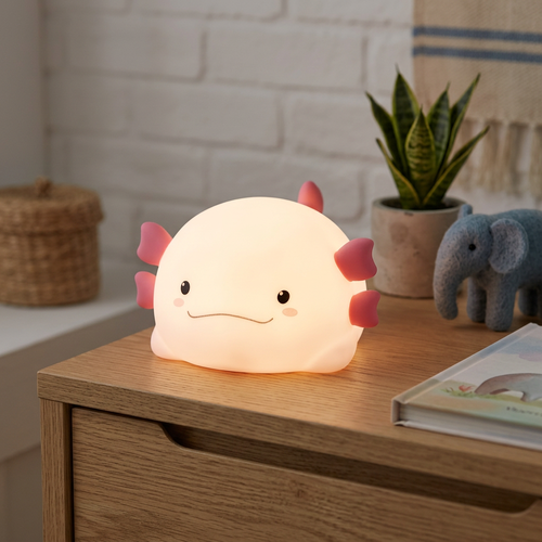 MOCHI Axolotl nachtlampje van zachte siliconen - oplaadbaar, kleurwissel + warm wit