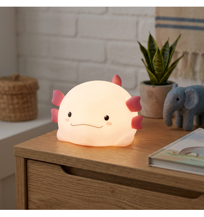 MOCHI Axolotl nachtlamp - Siliconen, kleurwissel + warm wit, touch dimbaar, IP20 binnen