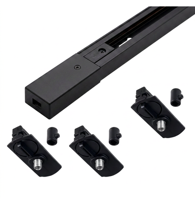 1-Fase PENDEL railsysteem - 2m, zwart, 3 lamphouders