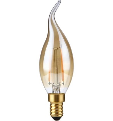 E14 2W dimbare LED kogellamp met tip - C35, filament, 2200K, goud glas