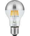 E27 6,5W dimbare LED kogelamp - Kopspiegel zilver, A60, filament, 2500K, zilveren afwerking
