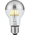 E27 6,5W dimbare LED kogelamp - Kopspiegel zilver, A60, filament, 2500K, zilveren afwerking