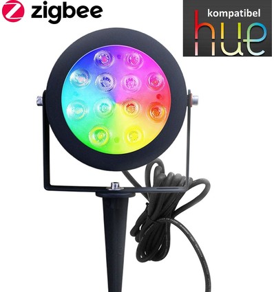 Outlet: Zigbee Pro LED Tuinspot 25W RGB+CCT, 2100LM, IP65, 230V - Zwart