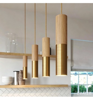 Fitting & plafondkap, Designer - Hout en goud look, 2m snoer