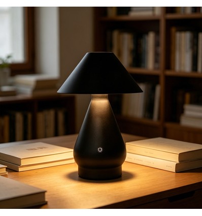 Oplaadbare LED tafellamp - Zwart, Ø16cm, 21,5cm hoog, touch dimbaar, 3-in-1, IP20 binnen