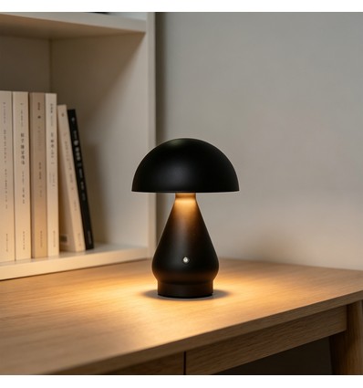 Oplaadbare LED tafellamp - Zwart, Ø15cm, 22cm hoog, touch dimbaar, 3-in-1, IP20 binnen