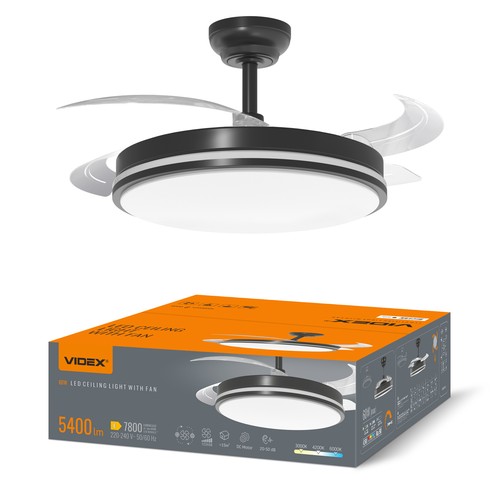 60W LED plafondlamp met ventilator - CCT, zwart, incl. afstandsbediening