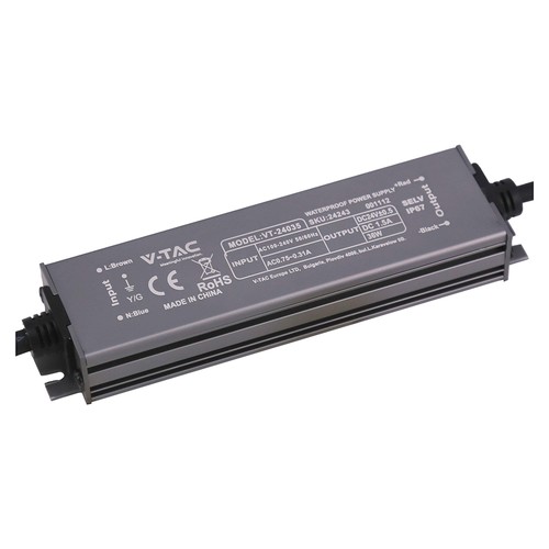 36W / 24V DC voeding voor LED strips - 1.5A, IP67 waterdicht