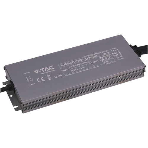 300W / 24V DC voeding voor LED strips - 12.5A, IP67 waterdicht