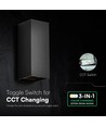V-Tac 10W LED Wandlamp 3-in-1 - Zwarte Behuizing, IP65, Up/Down Light, incl. Lichtbron