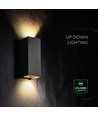 V-Tac 10W LED Wandlamp 3-in-1 - Zwarte Behuizing, IP65, Up/Down Light, incl. Lichtbron