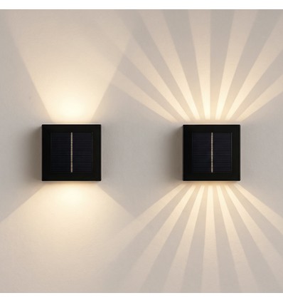 Wandlamp op zonne-energie met instelbaar lichteffect - IP54, zwart, draaibaar, vierkant, schemersensor