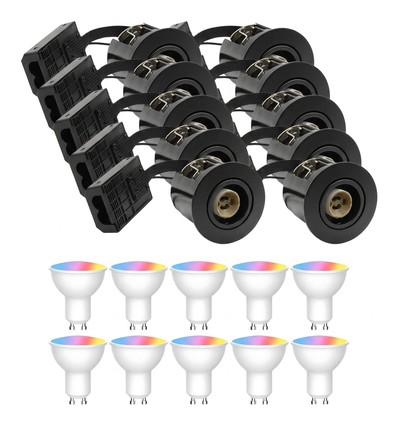 10 stuks Zigbee inbouwspot Inno88 - Incl. Hue compatibele GU10 lampen, zwart, IP44, geschikt voor isolatie