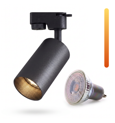 Dim to warm GU10 railsport - Inclusief 6W Dimtowarm lamp, Zwart, 1-fase, 1F2W
