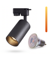 Dim to warm GU10 railsport - Inclusief 6W Dimtowarm lamp, Zwart, 1-fase, 1F2W