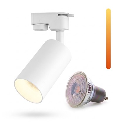 Dim to warm GU10 railspot - Inclusief 6W Dimtowarm lamp, Wit, 1-fase, 1F2W