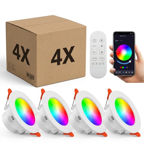 4 stuks RGB+CCT Smart Home downlight - 5W LED, Bluetooth, Google Home & Alexa