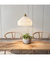 Keramische E27 hanglamp - Geplooid, wit/messing, 2m snoer, Ø27x23cm, zonder lichtbron