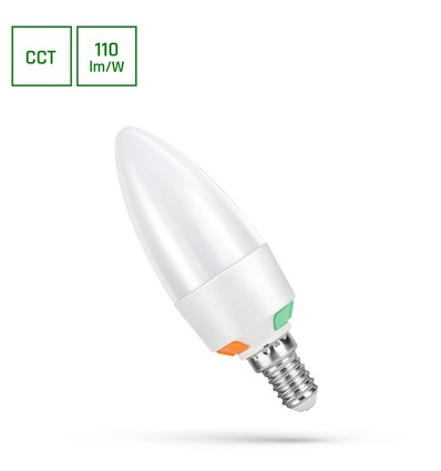 E14 6W LED kaarslamp - C37, CCT, 3-staps watt-instelling, incl. lichtbron