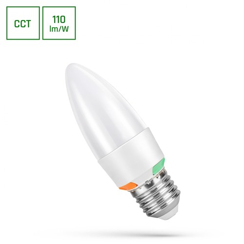 E27 6W LED kaarslamp - C37, CCT, 3-in-1 lichtkleur, incl. lichtbron