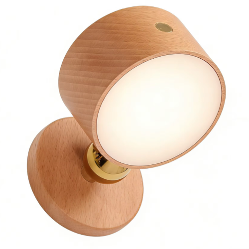 4W Oplaadbare wandlamp - IP20, Rond, Houtlook, 360° draaibaar, incl. lichtbron