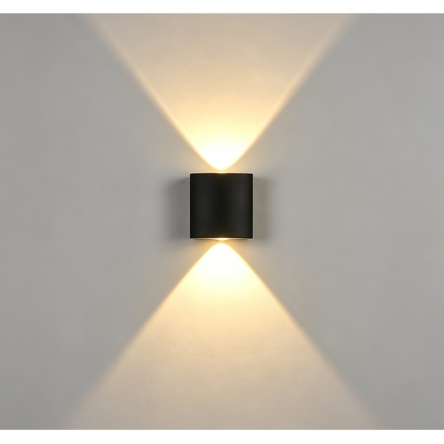 2W wandlamp - IP65, zwart, up/down, buiten, incl. lichtbron