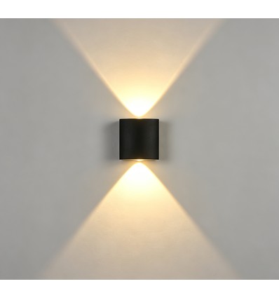 2W wandlamp - IP65, zwart, up/down, buiten, incl. lichtbron