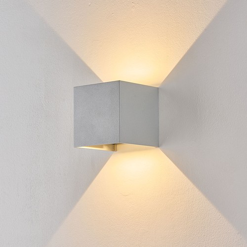 6W CUBIC PRO wandlamp - IP65, zilvergrijs, doorlusbaar, verstelbaar, vierkant, op/neer, binnen/buiten, incl. lichtbron