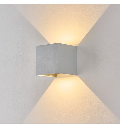 6W CUBIC PRO wandlamp - IP65, zilvergrijs, doorlusbaar, verstelbaar, vierkant, op/neer, binnen/buiten, incl. lichtbron