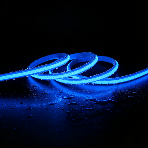 5m 9W/m Blauwe Slim COB strip - 230V, IP67 waterdicht, 296 LED, inkortbaar per 10cm