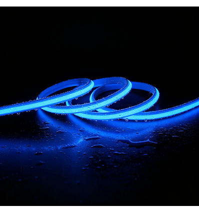 5m 9W/m Blauwe Slim COB strip - 230V, IP67 waterdicht, 296 LED, inkortbaar per 10cm