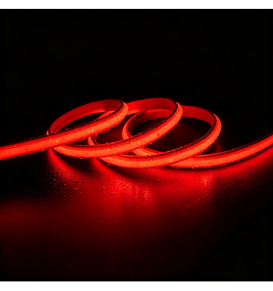 5m 9W/m Rode Slim COB strip - 230V, IP67 waterdicht, 296 LED, inkortbaar per 10cm