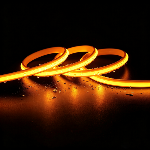5m 9W/m Gele Slim COB strip - 230V, IP67 waterdicht, 296 LED, inkortbaar per 10cm