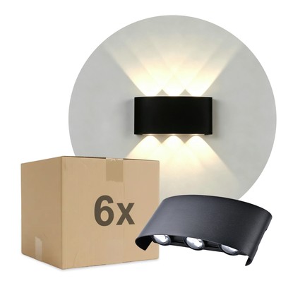 6 st. 6W CURVE wandlamp - IP65, zwart, up/down, buiten, incl. lichtbron