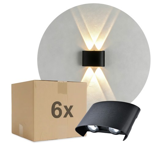 6 st. 4W CURVE wandlamp - IP65, zwart, up/down, buiten, incl. lichtbron
