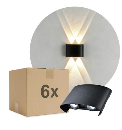 6 st. 4W CURVE wandlamp - IP65, zwart, up/down, buiten, incl. lichtbron