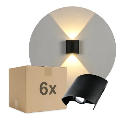 6 st. 2W CURVE wandlamp - IP65, zwart, up/down, buiten, incl. lichtbron