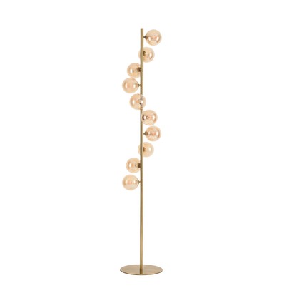 Denia 10xG9 vloerlamp messing/amber - 160cm, amberkleurig glas, zonder lichtbron