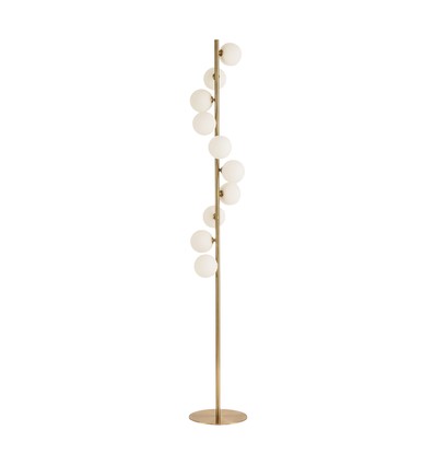 Denia 10xG9 vloerlamp messing/wit - 160cm, wit mat glas, zonder lichtbron