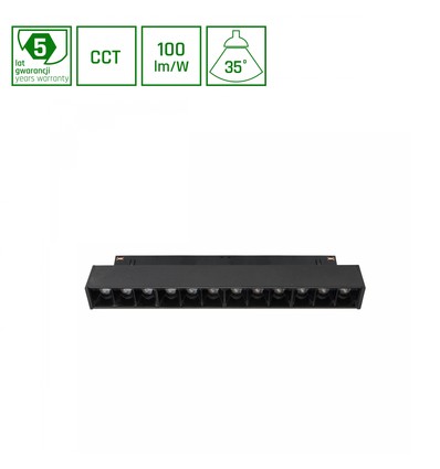 LEDlife 12W System Shift Grid S railspot - CCT switch, 40 graden, 2-fase, zwart