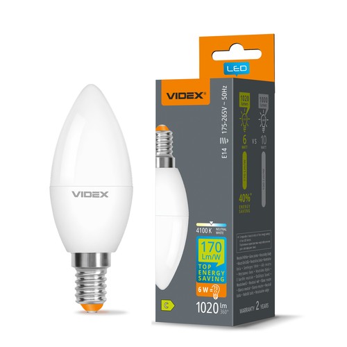 E14 6W LED kaarslamp - C37, neutraal wit